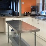 Kitchen - tea/coffee hot water unit, centre prep table